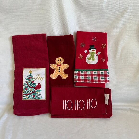 Christmas-Themed Embroidered Kitchen Towels Set Of 4 - Picture 1 of 5